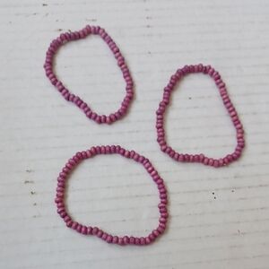 $4 Add-on Pinkish Purple Beaded Bracelets - Set Of 3